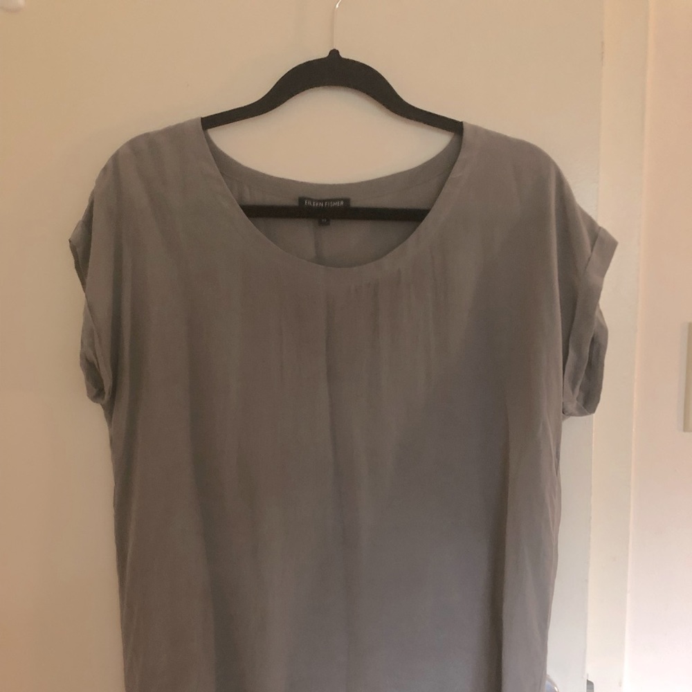Flowy silver-gray silk Eileen Fisher shirt